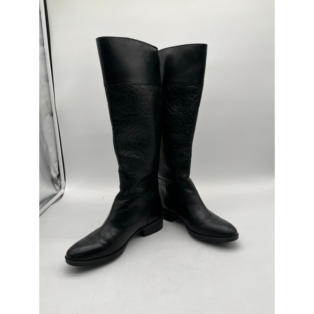 Karl Lagerfeld Paris Women Black Lether‎ Embossed Roses Tall boots Size 7